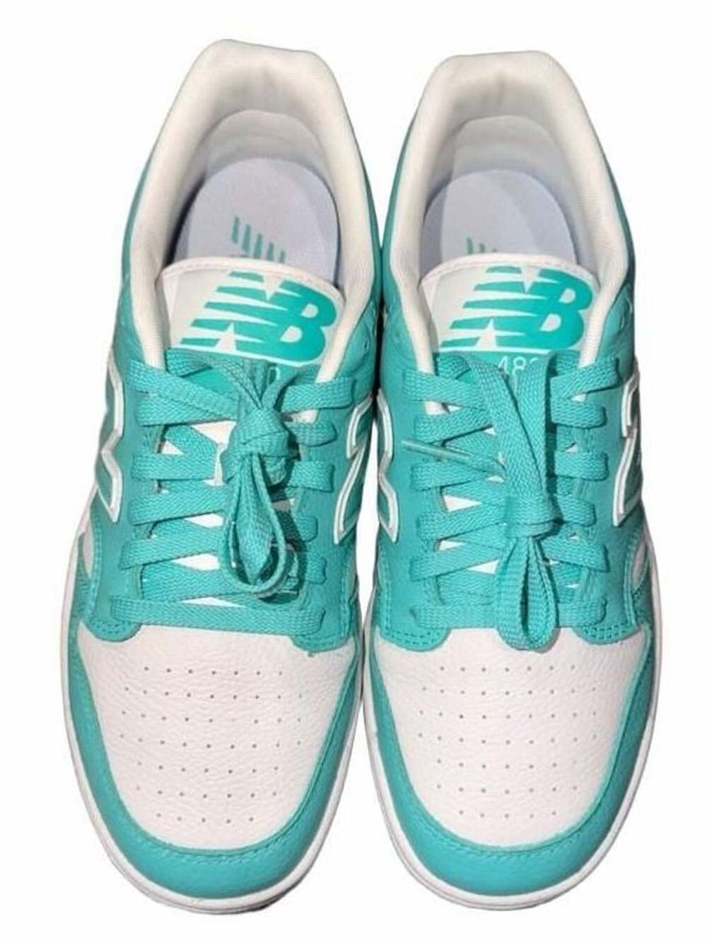 New Balance 480 Size 8.5 Teal White Leather Sneakers BB480LAT